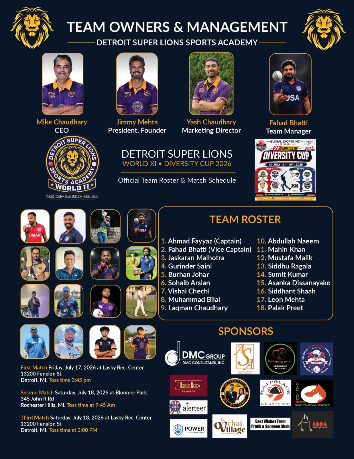 World XI Official Team Roster & Schedule - Diversity Cup 2026